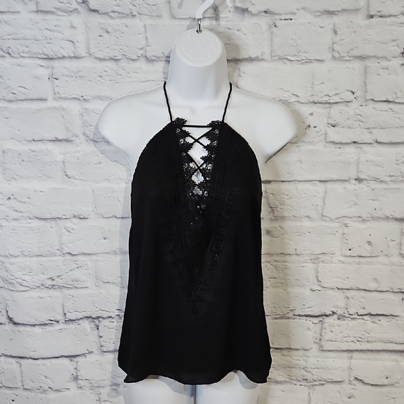Black Lace Cut Out Front Tank Top - Picture 1 of 6